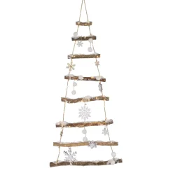 Abete in legno ramo illuminato Neve e fiocchi di neve a pile Bianco caldo