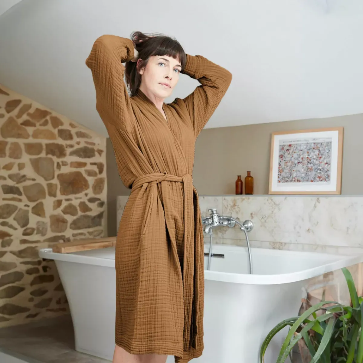 Online Accappatoio da bagno in garza di cotone Gaïa Biancheria Bagno|Accappatoio