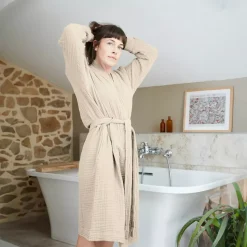 Outlet Accappatoio in garza di cotone L/XL Gaïa pampa Biancheria Bagno|Accappatoio