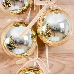 Addobbi natalizi sospesi (H70 cm) Sfere e Fiocco in velluto Dorato