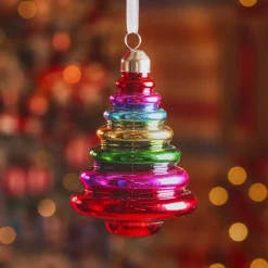 Albero di Natale in vetro da appendere (H10 cm) Natale allegro Multicolore