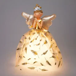 Angelo di Natale luminoso a pile (H36 cm) Mendhy piumaggio Bianco