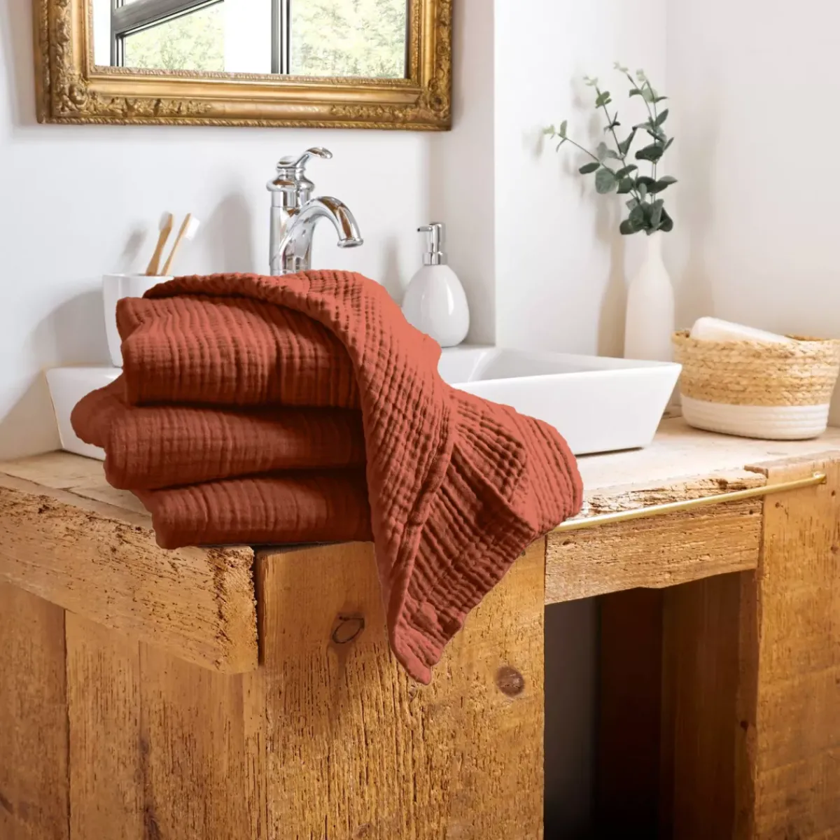 Outlet Asciugamano da bagno in garza di cotone (50 x 90 cm) Gaïa Asciugamani Bagno