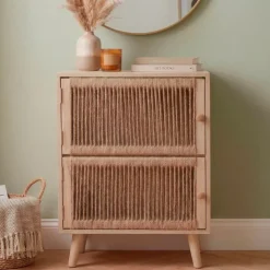 Comò cassettiera 2 cassetti in legno e corda (40 x 65 cm) Manille Beige
