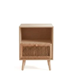 Comodino legno e corda di canapa (Alt 55 cm) Manille vano a giorno Beige