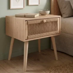 Comodino legno e corde di canapa (Alt 58 cm) Manille cassetto Beige