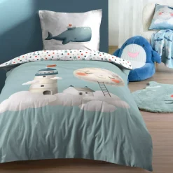 Completo lenzuola copripiumino e federa in cotone per bambini (140 x 200 cm) Moby Biancheria Da Letto Bambini