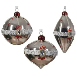 Confezione di 3 palline di Natale (D80 mm) in vetro Ornéla Argento