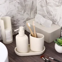 Contenitore porta dischetti di cotone (H17 cm) Japandi Beige