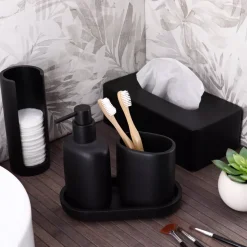 Contenitore porta dischetti di cotone (H17 cm) Japandi Nero