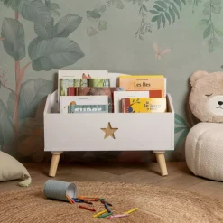 Contenitore porta giocattoli bambino legno (H44 cm) Stars Bianco