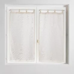 Clearance Coppia di tende trasparenti tessute con occhielli legno (60 x 160 cm) Minalisa Bianca Tende Trasparenti