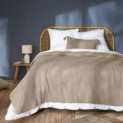 New Copriletto trapuntato garza di cotone (240 x 220 cm) Gaïa Marrone Copriletti, Trapuntine E Runner Letto
