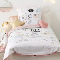 Copripiumino e una federa quadrata cotone (140 x 200 cm) Unicorno Biancheria Da Letto Bambini
