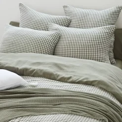 Sale Copripiumino garza di cotone (240 x 220 cm) Gaïa vichy Verde rosmarino Copripiumini