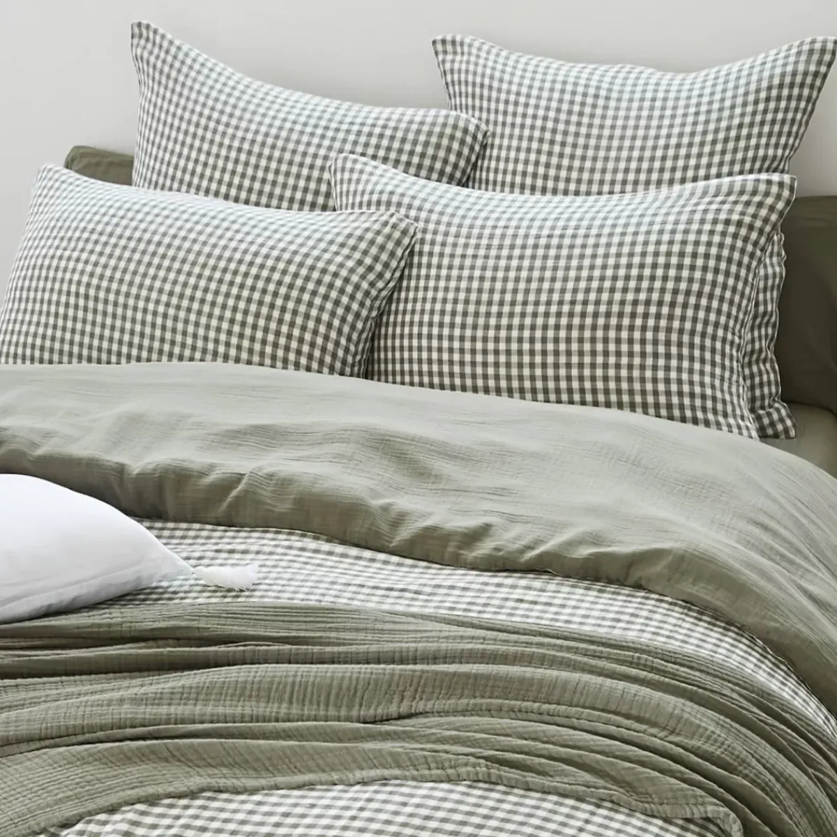 Sale Copripiumino garza di cotone (240 x 220 cm) Gaïa vichy Verde rosmarino Copripiumini