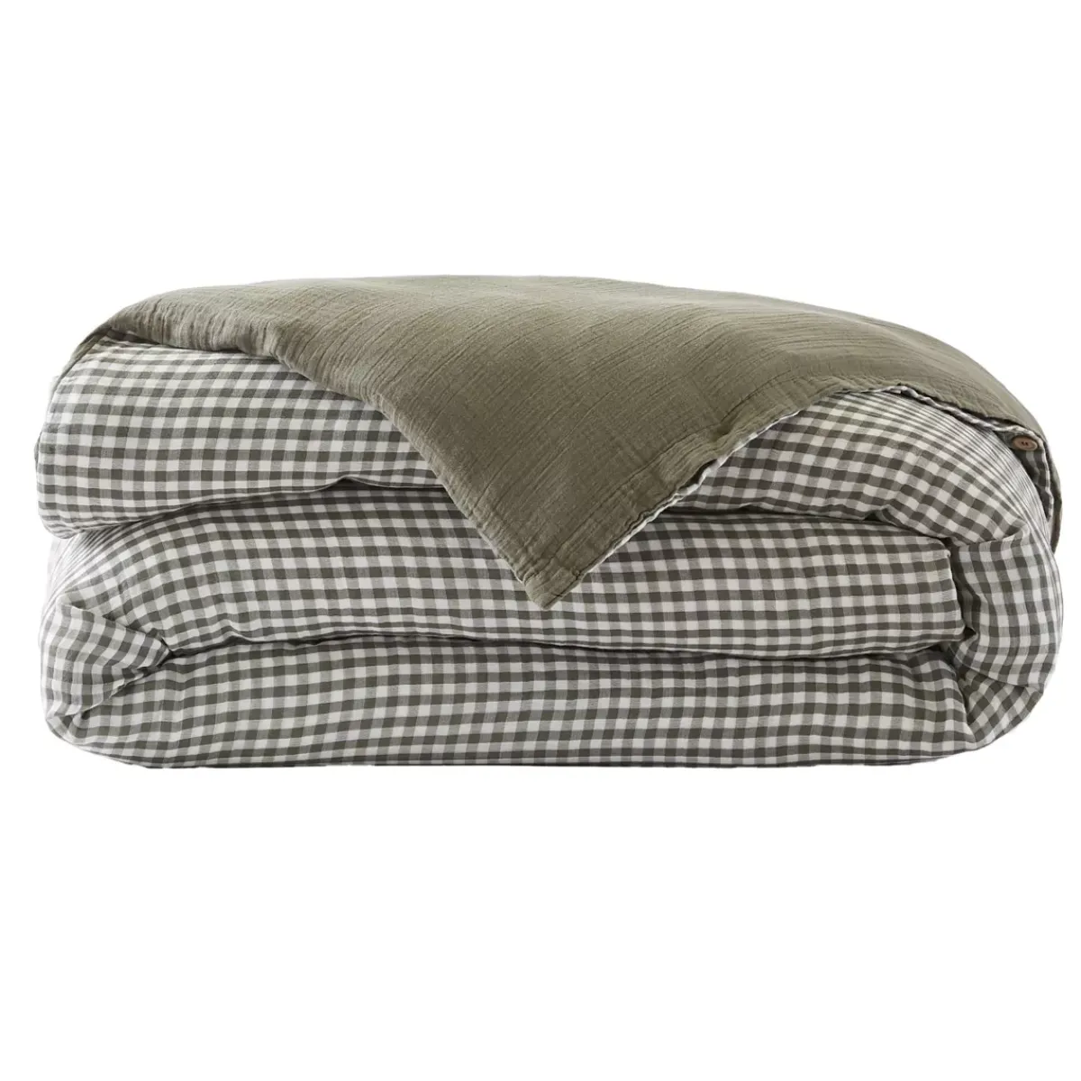 Sale Copripiumino garza di cotone (240 x 220 cm) Gaïa vichy Verde rosmarino Copripiumini