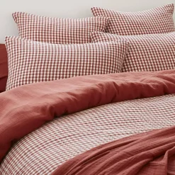 Clearance Copripiumino garza di cotone (240 x 220 cm) Gaïa vichy Terracotta Copripiumini