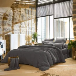 Clearance Copripiumino garza di cotone Gaïa Grigio granito Copripiumini