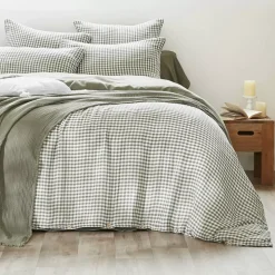 Clearance Copripiumino garza di cotone (200 x 200 cm) Gaïa vichy Verde rosmarino Copripiumini