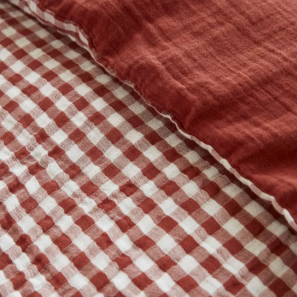 Discount Copripiumino garza di cotone (140 x 200 cm) Gaïa vichy Terracotta Copripiumini