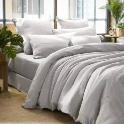 Discount Copripiumino garza di cotone (240 x 220 cm) Gaïa Grigio nuvola Copripiumini