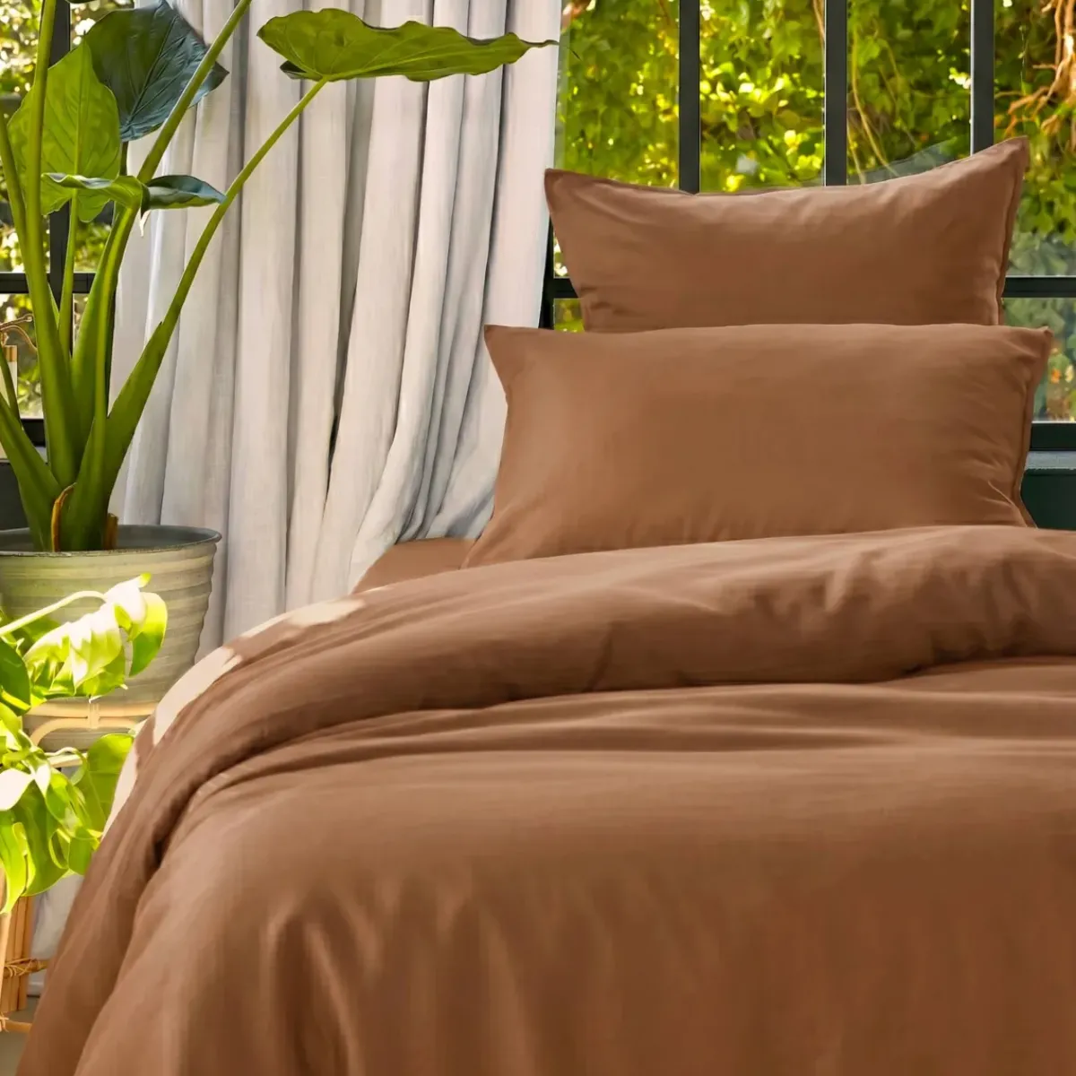 New Copripiumino in lyocell Tencel lavato (140 x 200 cm) Olivia Cammello Copripiumini|Completi Letto
