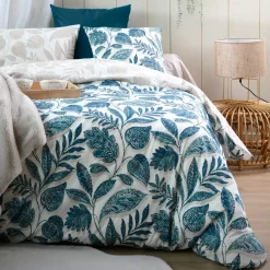Copripiumino in percalle di cotone (240 x 220 cm) Calliope Blu petrolio