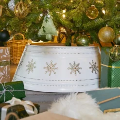 Coprivaso albero di Natale in metallo (D57 cm) Bianco e Fiocchi dorati