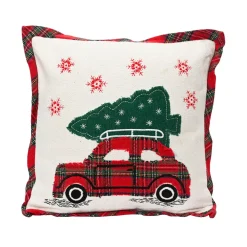 Cuscino di Natale quadrato in cotone (45 x 45 cm) Christmas Tartan Rosso
