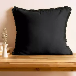 Cuscino quadrato in cotone (45 x 45 cm) Pixel con frange Nero
