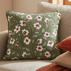 Discount Cuscino quadrato in garza di cotone Gaïa margherita Verde rosmarino Cuscini E Fodere