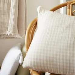 Cuscino quadrato in garza di cotone (45 x 45 cm) Gaïa vichy Beige