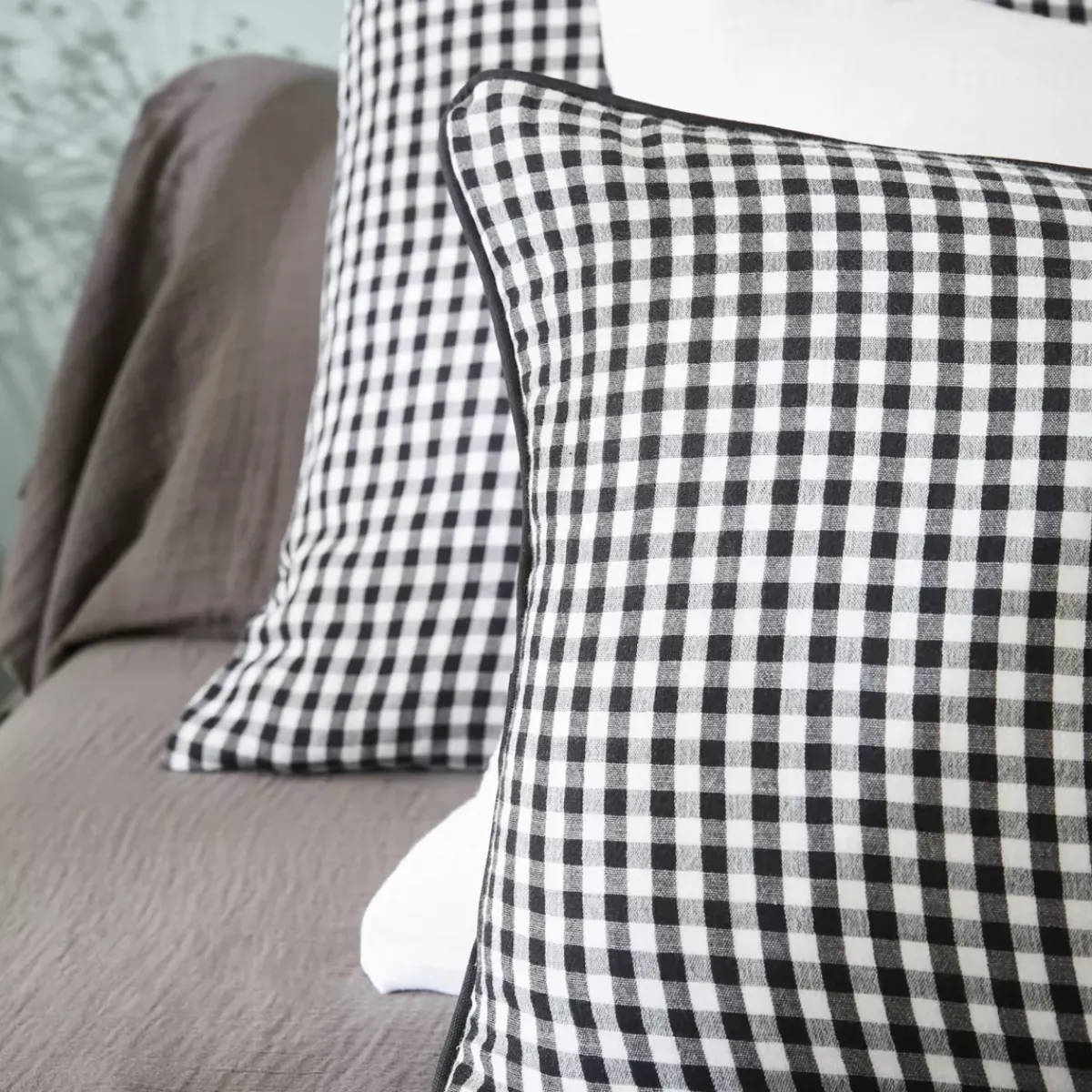 Sale Cuscino rettangolare in garza di cotone (40 x 60 cm) Gaïa vichy Nero Cuscini E Fodere