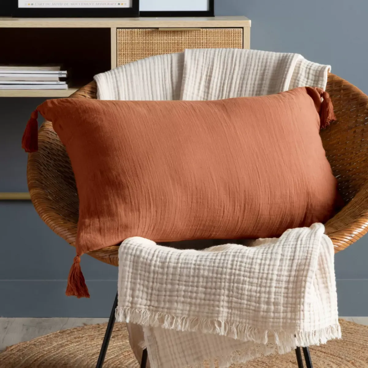 Clearance Cuscino rettangolare in garza di cotone (40 x 60 cm) Gaia Cuscini E Fodere