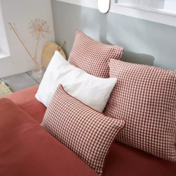 New Cuscino rettangolare in garza di cotone (40 x 60 cm) Gaïa vichy Terracotta Cuscini E Fodere
