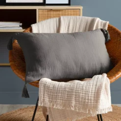 Best Cuscino rettangolare in garza di cotone Gaia Grigio granito Cuscini E Fodere