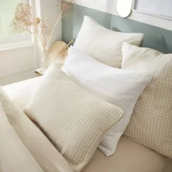 Cuscino rettangolare in garza di cotone (40 x 60 cm) Gaïa vichy Beige