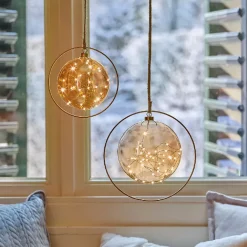 Decorazione da appendere luminosa a pile 30 LED (D20 cm) Luna d'Inverno Ambra/bianco caldo