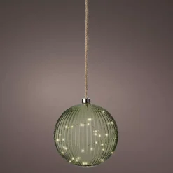 Decorazione da appendere luminosa a pile 40 LED (D20 cm) Vintage Verde tè / bianco caldo