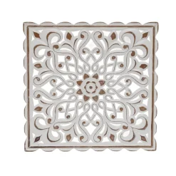 Decorazione murale in legno (L80 cm) Mandala Bianco patinato