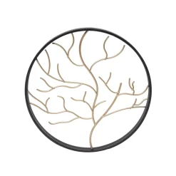 Decorazione murale rotonda in metallo (D28 cm) Albero contemporaneao Nero e dorato