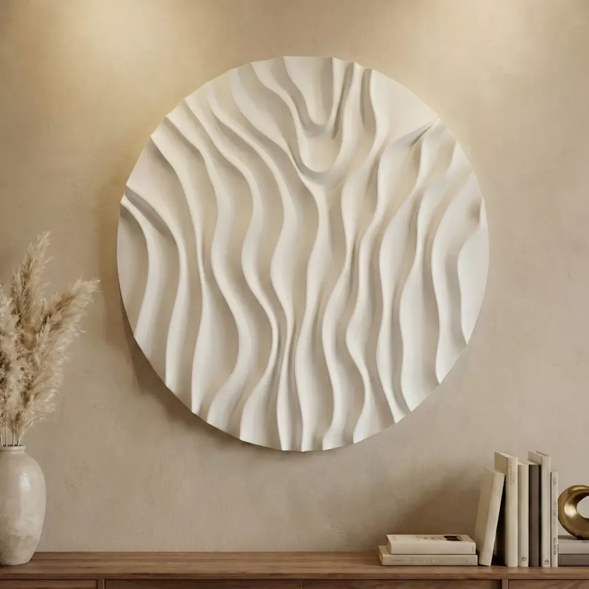Decorazione murale rotonda in legno (70 cm) Thalora Bianca