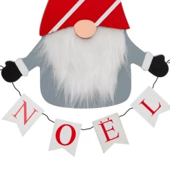 Decorazione natalizia da appendere in legno (H32 cm) Folletto Buon Natale in grigio
