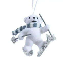 Decorazione natalizia da appendere in plastica vellutata (H10 cm) Orso Albin Bianco