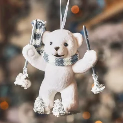 Decorazione natalizia da appendere in velluto floccato (H10 cm) Orso Quentin Bianco e grigio