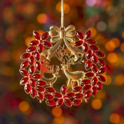 Decorazione natalizia da appendere in metallo (D9 cm) Corona e strass Rosso e dorato