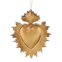 Decorazione natalizia sospesa in metallo (H14 cm) Cuore Exvoto Dorato