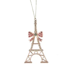 Decorazione natalizia sospesa in metallo (H11 cm) Torre Eiffel con strass dorati