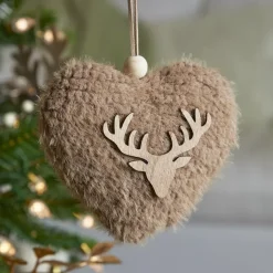 Decorazione natalizia sospesa in legno (H15 cm) Cuore ecopelliccia Marrone